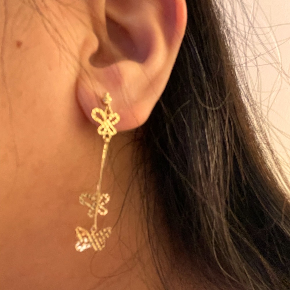 18k/750 gold dangling stud butterfly earrings